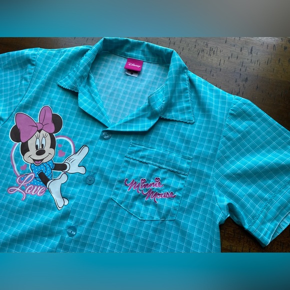 •GUC•Disney Thailand Cool Planet Button Down Minnie Mouse Short Sleeve Top - Picture 3 of 15